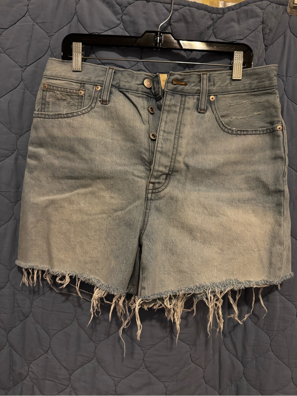 Madewell Light Blue High-Rise Frayed Hem Jean Shorts